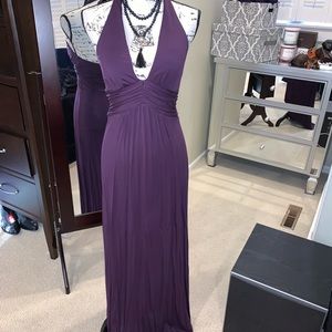 SOLD. Stunning VS eggplant deep v halter dress